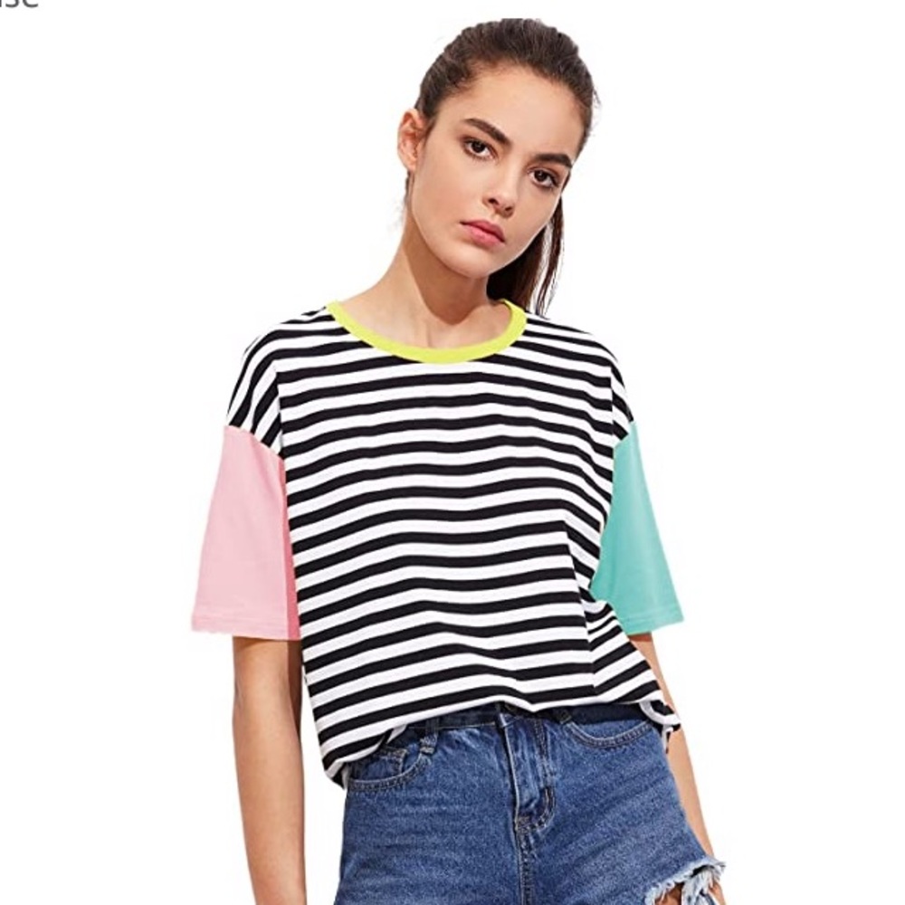 Color Black Striped Harajuku Tee